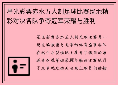 星光彩票赤水五人制足球比赛场地精彩对决各队争夺冠军荣耀与胜利